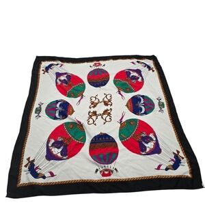 Vintage Square Scarf Hot Air Balloon Art Deco Tapestry Hanging Silky Cherub